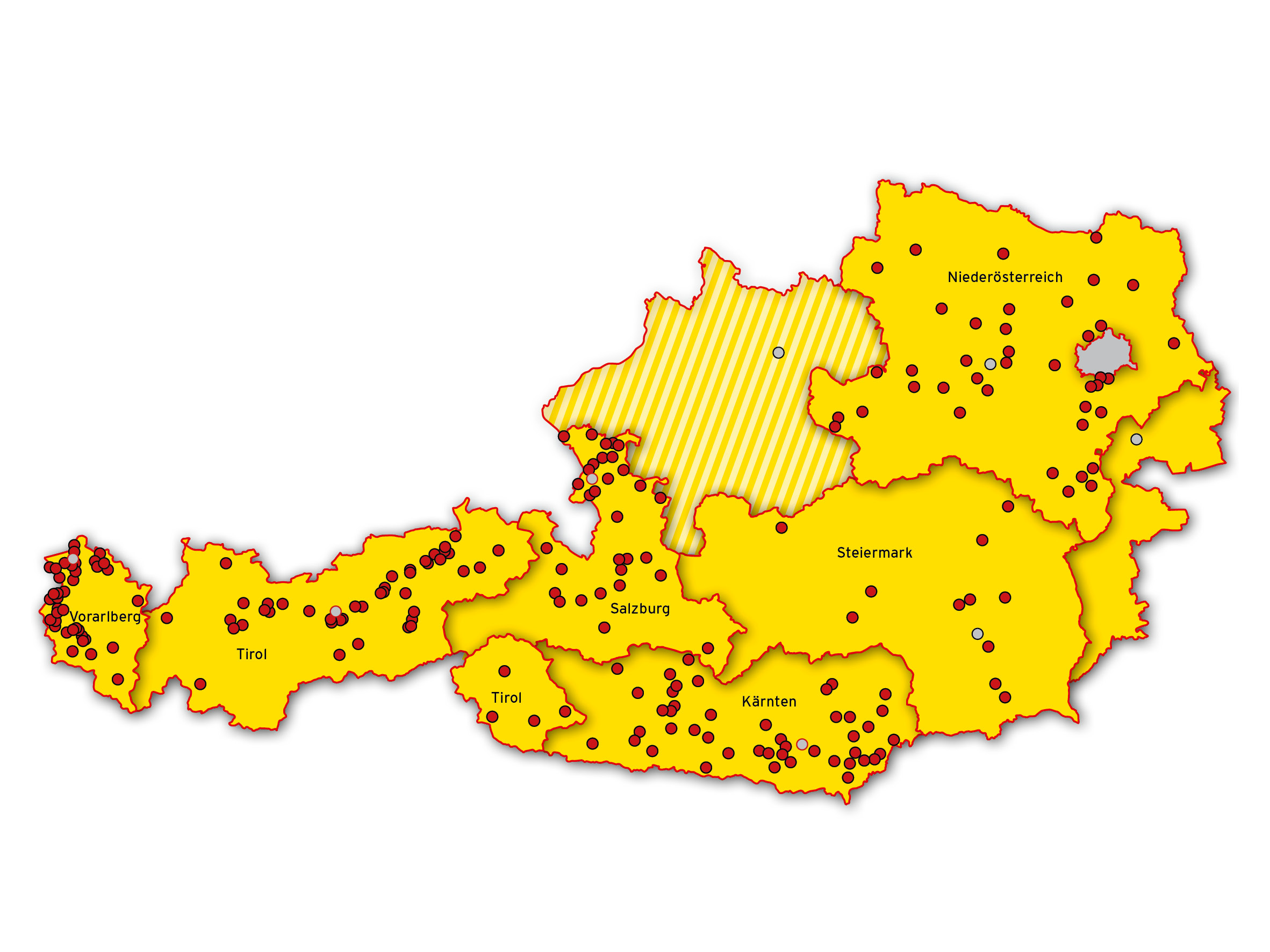 Karte e5 Gemeinden Österreich